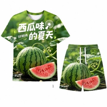 臺灣熱賣🔥🔥2026 夏季 西瓜 3D 印花 圓領 T 恤套裝 個性創意 潮流爆款 水果印花 短袖套裝 網紅直播同款