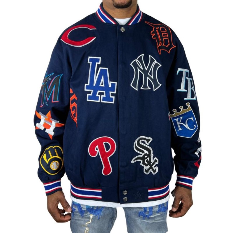 jhDesign MLB ALL OVER PATCH ツイル ジャケット メジャーリーグ ロゴ ...