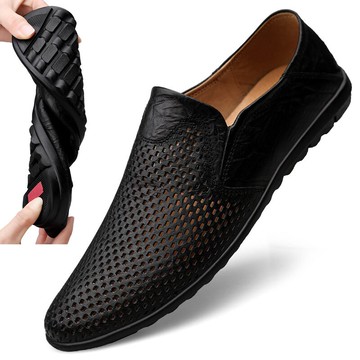 夏季鏤空皮鞋男真皮軟底休閑鞋英倫男士皮涼鞋潮流男鞋透氣鞋子男