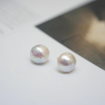 油畫之境  圓形巴洛克珍珠耳釘耳環 / 無耳洞耳夾