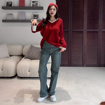 DOMISS韓系仿舊刷色直筒長褲 牛仔褲 (現貨)