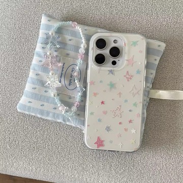 ins簡約雙層IMD小清新個性星星適用蘋果16pro手機殼15plus閃粉iPhone17promax大孔透明13硬殼