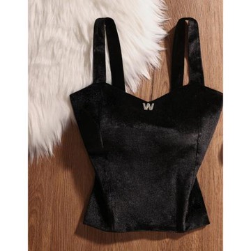 法式別致黑色性感絲絨吊帶背心女秋冬內搭外穿修身美背打底衫上衣