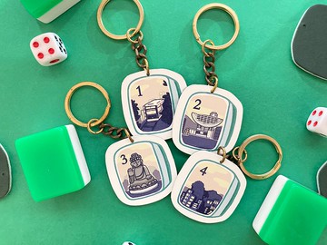 #成品製造 花牌 皮革麻將匙扣 港式麻雀 香港景點特色掛飾 鑰匙圈