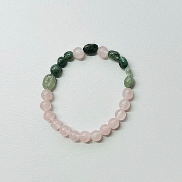 C happy 微笑粉晶綠幽靈手鏈+永生繡球花__招財+愛情升溫 - 16至17cm