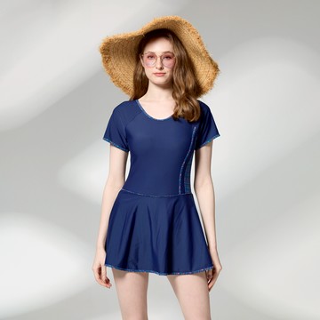 莫妮娜 台灣製 女孩 顯瘦連身裙泳裝 加大尺碼