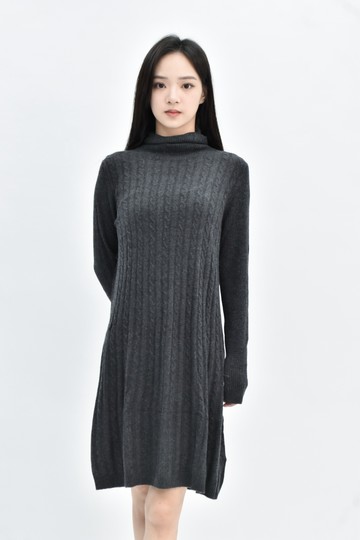 (M) uniqlo 灰色羊毛高領長袖洋裝