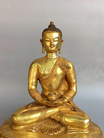 藏傳老銅佛純銅鎏金釋迦牟尼佛像佛祖風水擺件居家佛堂用品收藏