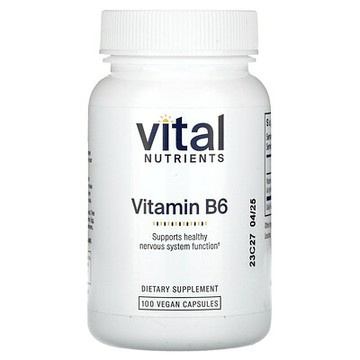 Vital Nutrients, 維生素 B6，100 粒全素膠囊（每粒膠囊 100 毫克）