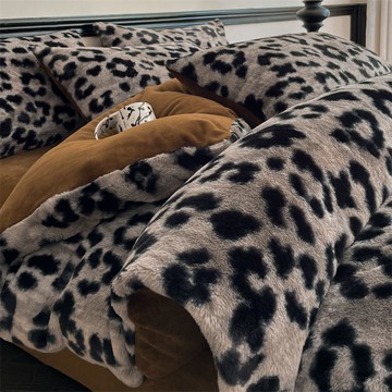 加厚美拉德豹紋兔毛絨床上四件套牛奶絨床單被套雙面珊瑚絨法蘭絨