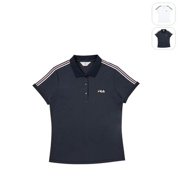 【FILA】女性 短袖 純棉POLO衫-丈青 5POZ-1719-NV