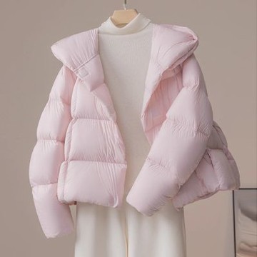 [米蘭精品] 現貨+預購 頂級真羽絨外套90%鴨絨羽絨衣秋冬外套上衣大碼休閒女裝-連帽蓬鬆泡芙短版4色74mw64