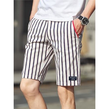 2025夏天新款中褲男士短褲夏季潮男條紋休閑五分褲韓版純棉沙灘褲