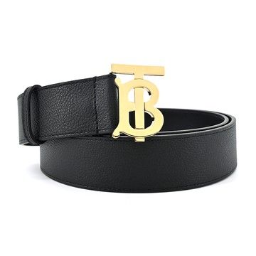 BURBERRY經典TB LOGO皮革男士皮帶(黑金)_廠商直送