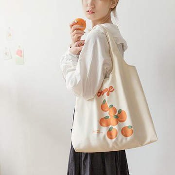E.City_水果圖案單肩帆布購物提袋