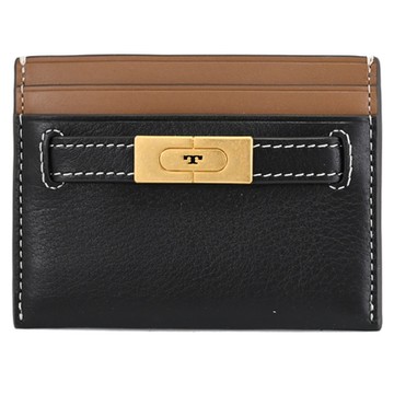TORY BURCH 金屬LOGO皮革卡夾/名片夾(黑)