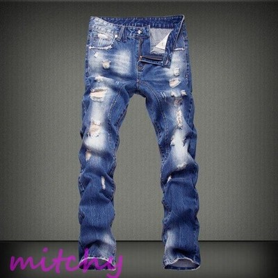 ジーンズ デニムメンズ メンズ ダメージ ジーパン デニムパンツ ボトムス ロング 秋冬 秋物 ダメージパンツ デニム ブルー メンズ用 通販 Lineポイント最大get Lineショッピング