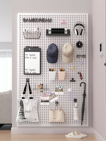 圓孔金屬洞洞板置物架墻上不銹鋼五金工具掛板墻面入戶玄關收納架 洞洞板 置物板 儲物板 收納板 掛壁板 展示板 層板