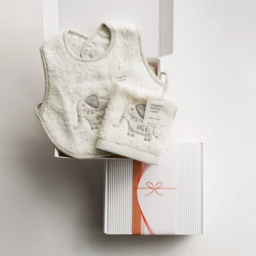 日本Kontex 今治有機棉Fluffy系列方巾圍兜禮盒-綿羊/大象 - 大象