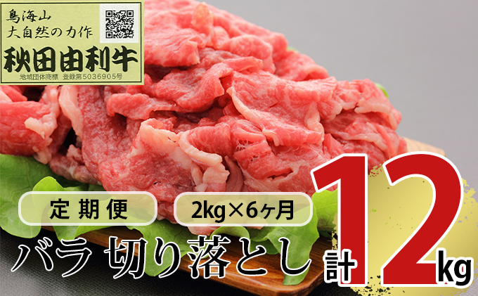 《定期便》6ヶ月連続 秋田由利牛 バラ切り落とし 2kg（1kg×2パック）