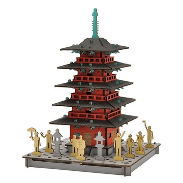 Hacomo PUSU 3D系列 紅色紙模型 療癒系DIY立體拼圖  日本五重塔  1個