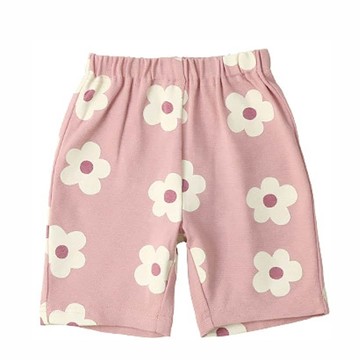 日本 ZOOLAND - 百搭印花彈力休閒短褲-花朵-粉紅