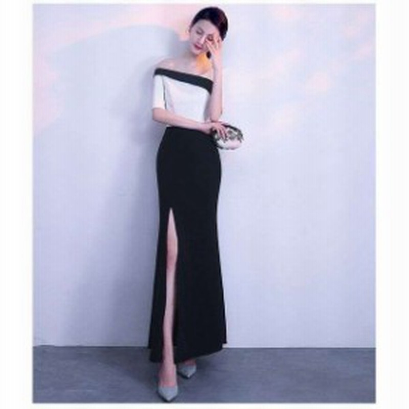 韓国 オルチャン ワンピース 超ロング丈 マキシ丈 ワンピース ドレス モノトーン オフショルダー アシンメトリー エレガント パーティー 通販 Lineポイント最大1 0 Get Lineショッピング