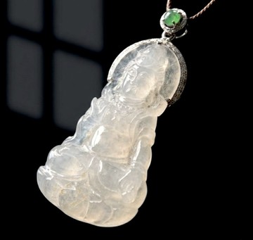 冰種翡翠觀音菩薩項鍊 18K金鑽石 | 天然緬甸玉翡翠A貨 | 送禮