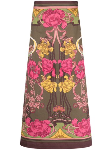 La DoubleJ - Baia floral-print midi skirt - women - Cotton/Elastane - S - Green