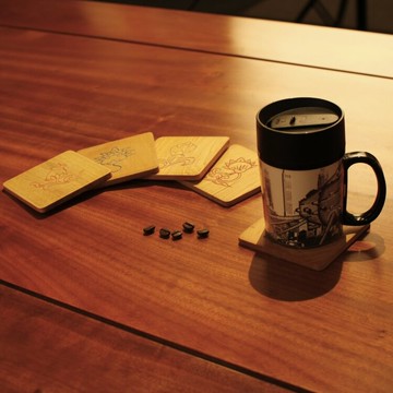 古典襯花實木杯墊(平面陰雕)