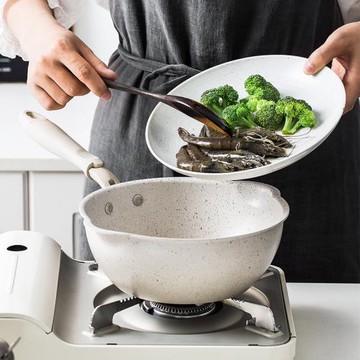 麥飯石不粘鍋家用炒菜鍋小號煎炒兩用電磁爐專用平底鍋小炒鍋日式