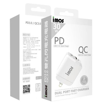 imos PD3.0/QC3.0 雙孔閃電充電器