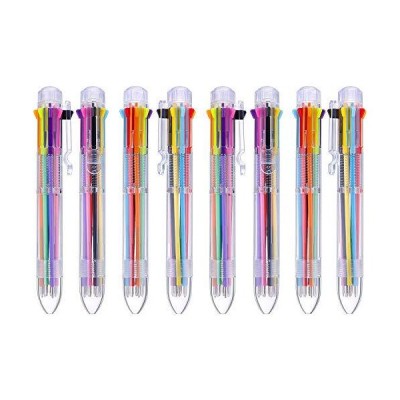 16 Pack Multicolor Pens 8-in-1 Retractable Ballpoint Pens 8 Colours Transpa