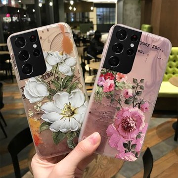 適用于三星s21+手機殼復古風s21ultra磨砂透明硅膠軟殼女款潮s21u全包防摔浮雕外殼galaxy十網紅潮牌花朵新款