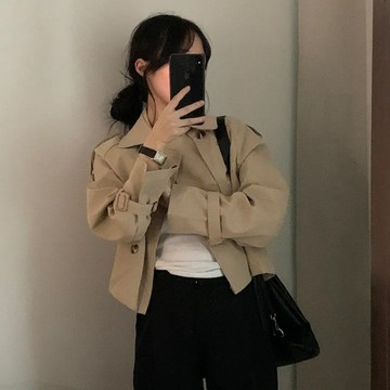 韓版風衣女 休閒時尚風衣外套女 法式長袖外套 英倫風寬鬆上衣外套 高階感短版外套 秋天女裝 咖色外套 韓國女裝