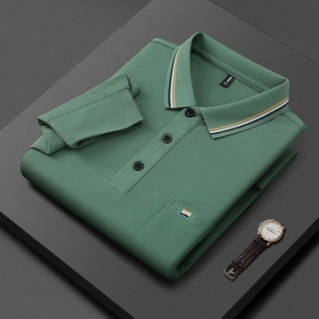 【秋冬新款 長袖Polo 工作服 寬鬆大碼 長袖t】长袖T恤真口袋新款POLO秋冬男士宽松大碼翻领休闲打底纯色爸爸上衣