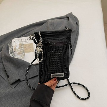 網紗手機包 夏天小包包女新款時尚百搭簡約鏤空沙網單肩包少女斜挎手機包