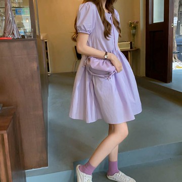 2022年夏季新款法式小眾學院風可鹽可甜短袖泡泡袖百搭連衣裙女子