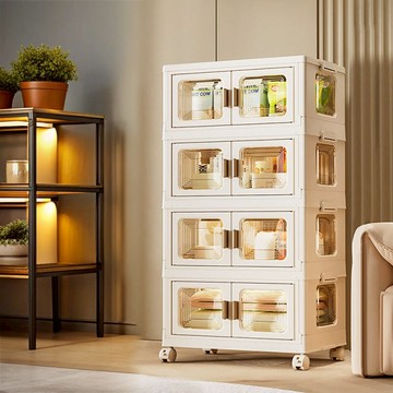 43面寬升級內崁式透明側板前開式折疊四層收納櫃-附滑輪 024382 43面寬【四層-透明面板】