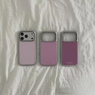 ✨防摔手機殼 新款✨ins復古粉紫純色電鍍銀玻璃手機殼適用蘋果iPhone17promax高級感