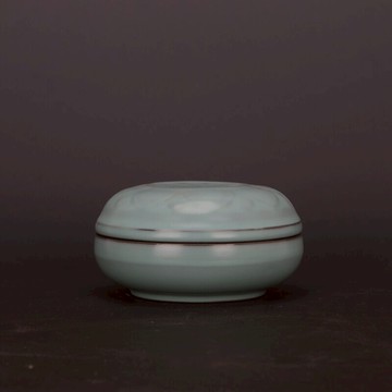 宋 汝窯清涼寺藍釉暗刻花卉支釘粉盒 仿古舊貨瓷器古玩家居裝飾