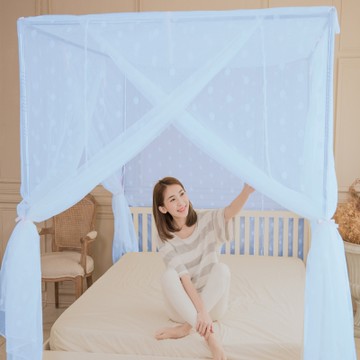 凱蕾絲帝-台灣製造-加長加高針織蚊帳+不鏽鋼支架-粉藍150*200*200公分開三門