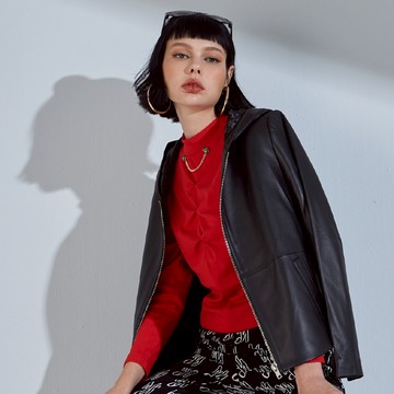 CLL巧玲瓏 騎士風100%小羊皮修身連帽外套 5807101