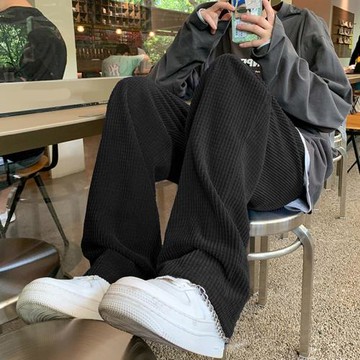 杏色胖妹妹休閑燈芯絨拖地闊腿褲