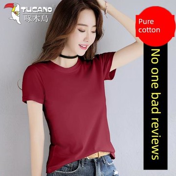啄木鳥純棉短袖t恤女士2024年新款夏季大碼品牌寬松中年媽媽上衣