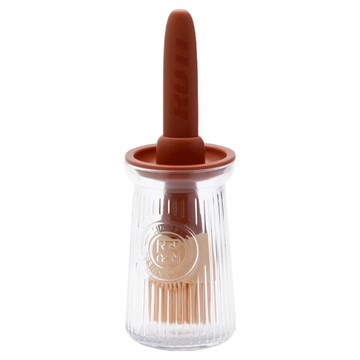 Ins風矽膠油刷附收納瓶 耐高溫 柔軟性強 清洗容易  紅棕  7 x 7 x 21.5cm  1組