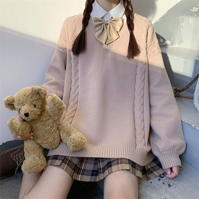 韓国ファッション 男女兼用 高校生 制服 Vネック セーター 入学 麻の花