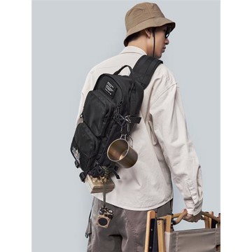 潮流輕露營風多功能防潑水斜挎包胸包運動男女單肩平板電腦登山包