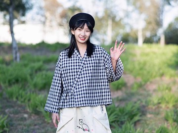 日式和風 小格子斜襟系帶襯衫