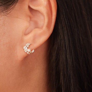 s925銀月亮珍珠鍍18k金色女款耳釘 氣質高級感 養耳洞耳環